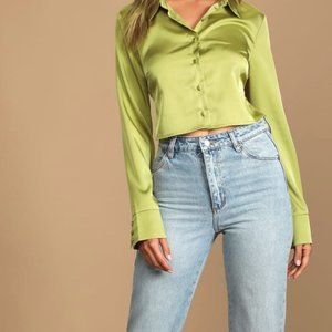 Lulus Satin Tie-Back Button-Up Crop To